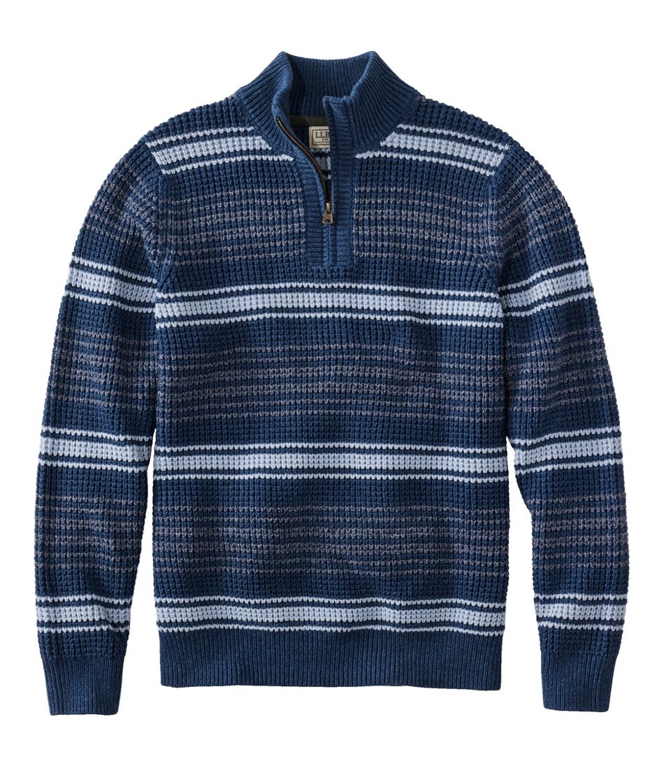 L.L.BeanMen's Organic Cotton Waffle Sweater, Quarter Zip, Stripe