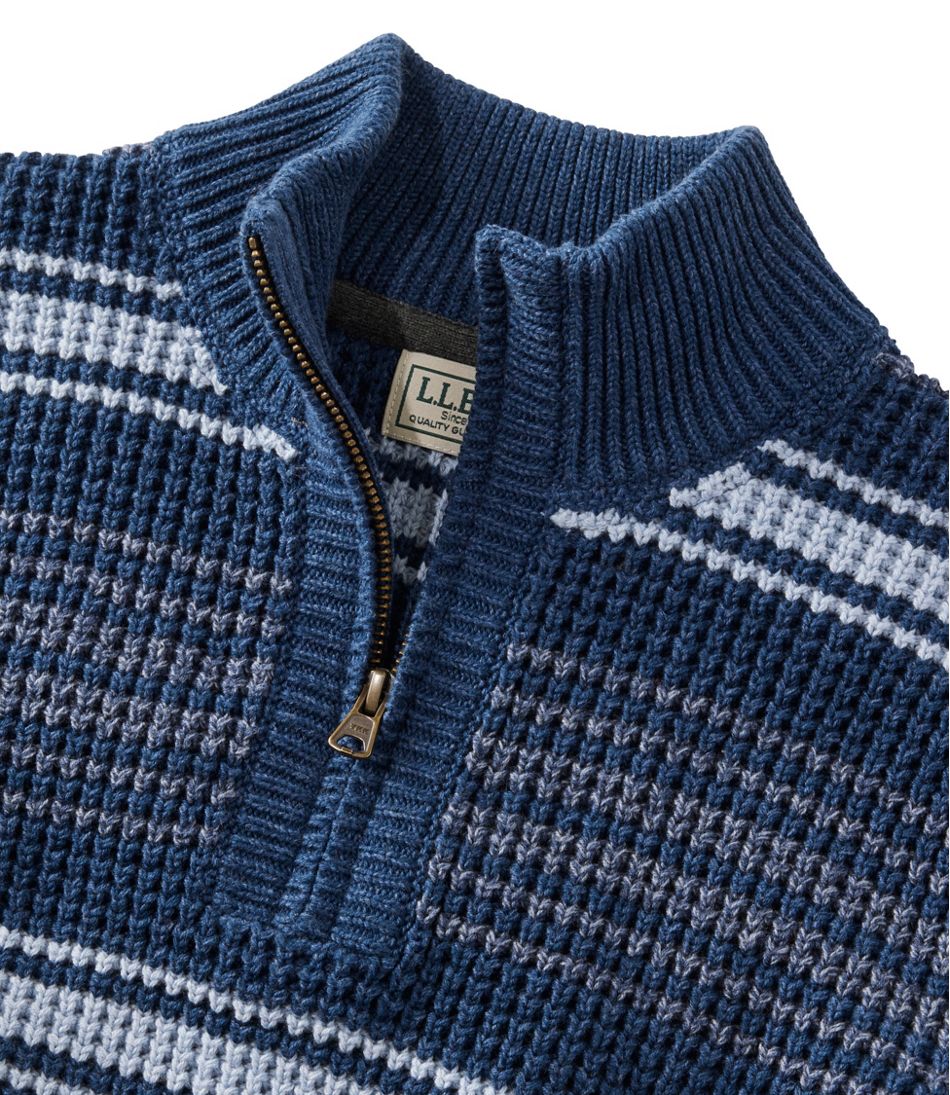 L.L.BeanMen's Organic Cotton Waffle Sweater, Quarter Zip, Stripe