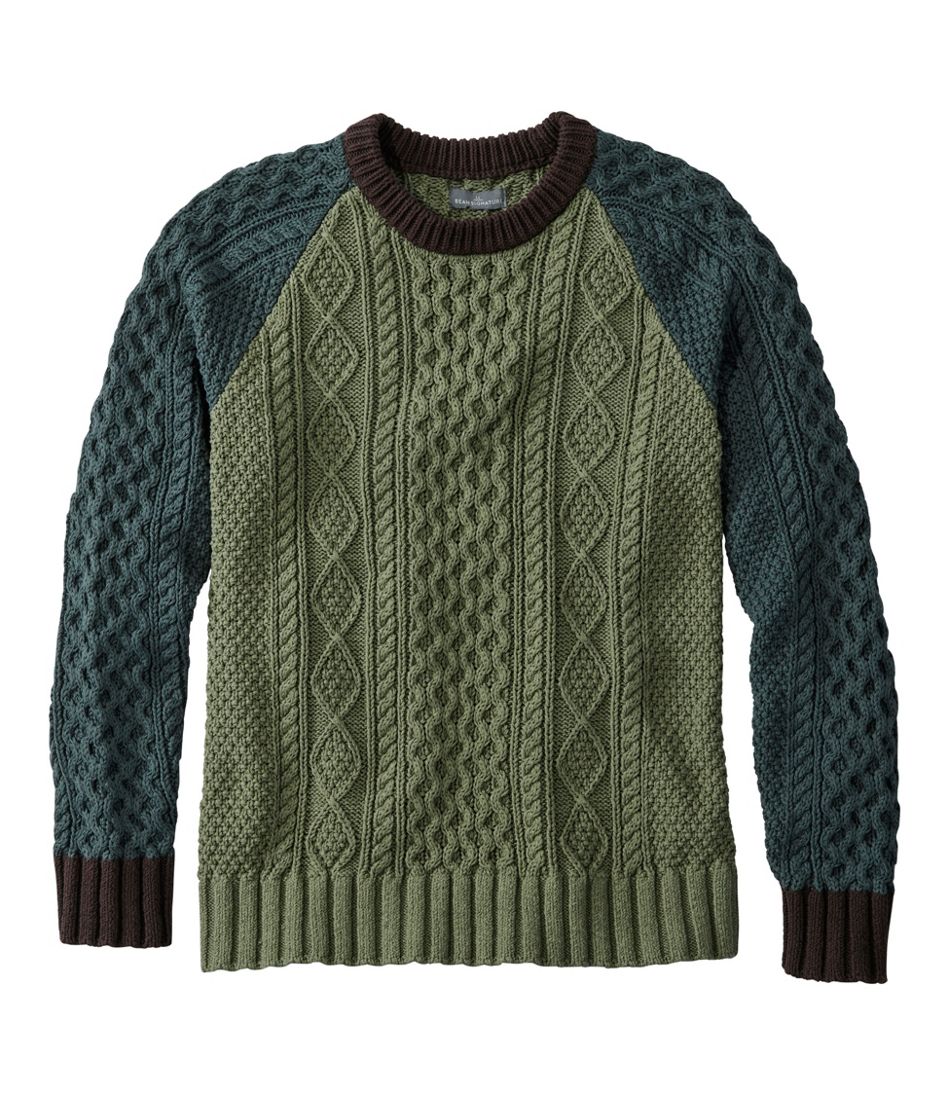 L.L.BeanMen's Signature Cotton Fisherman Sweater, Crewneck, Colorblock
