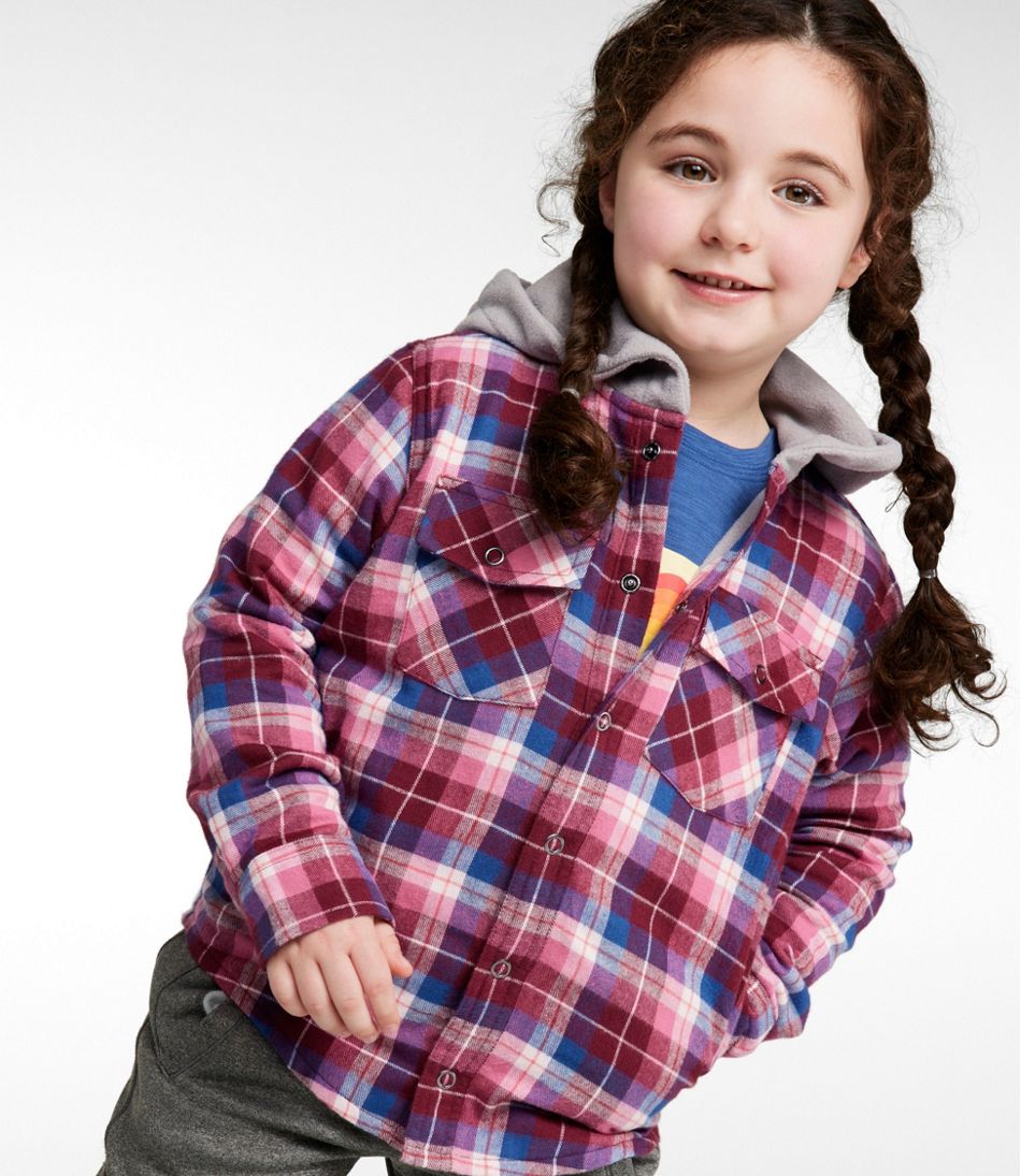 L.L.BeanKids' Fleece-Lined Flannel Shirt, Hooded Plaid