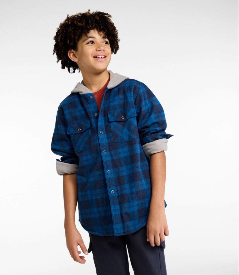 L.L.BeanKids' Fleece-Lined Flannel Shirt, Hooded Plaid