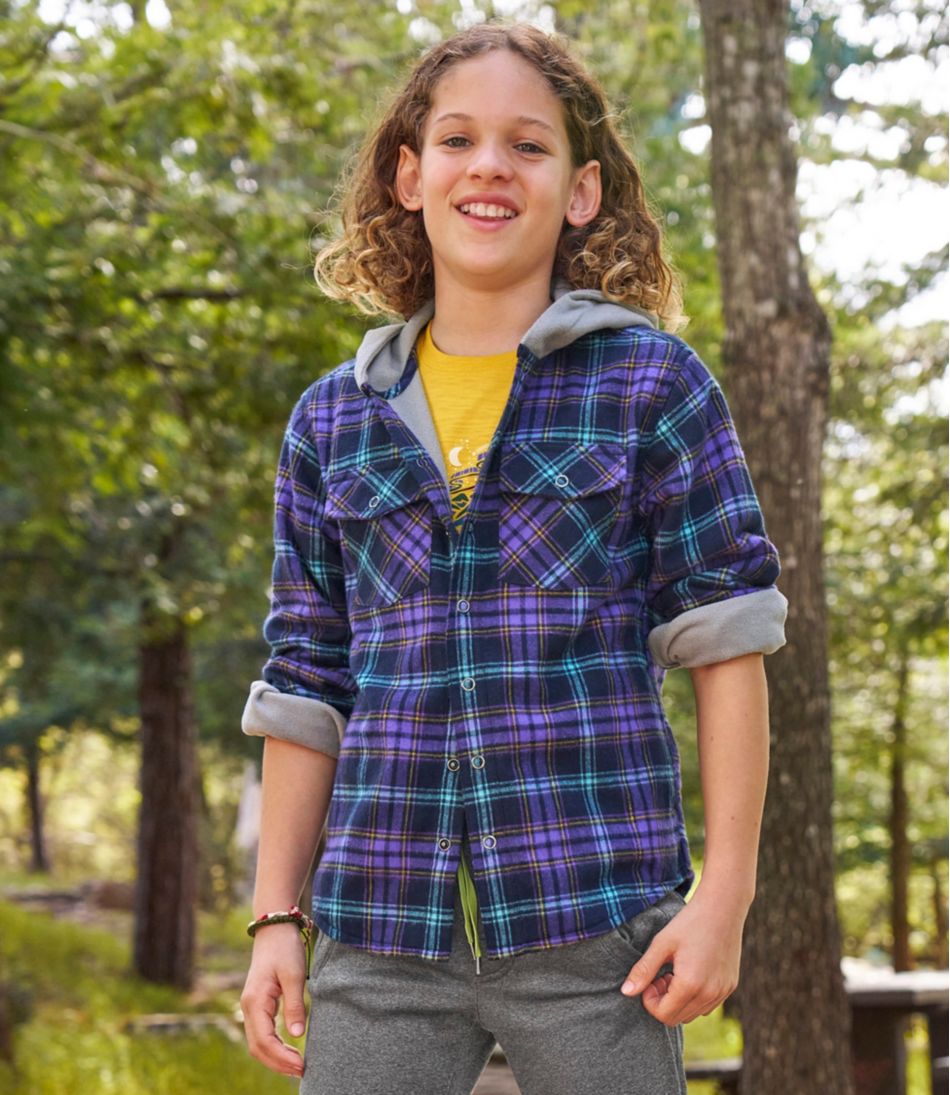 L.L.BeanKids' Fleece-Lined Flannel Shirt, Hooded Plaid