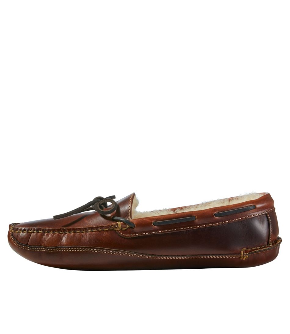 L.L.BeanMen's Leather Double-Sole Slippers, Shearling-Lined