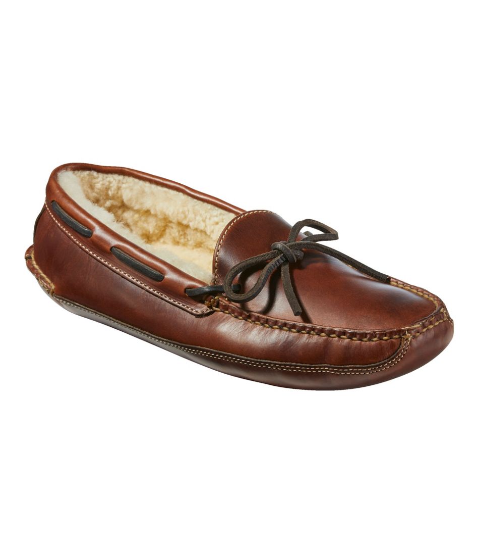 L.L.BeanMen's Leather Double-Sole Slippers, Shearling-Lined