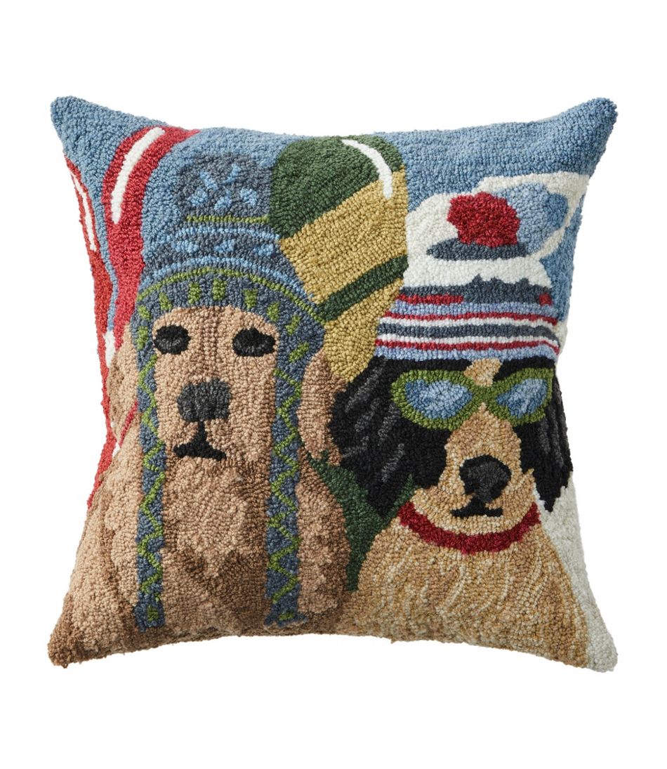 L.L.BeanIndoor/Outdoor Hooked Pillow, Dogs Skiing