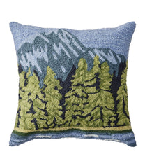 L.L.BeanIndoor/Outdoor Hooked Pillow, Lakeside Mountain Scene