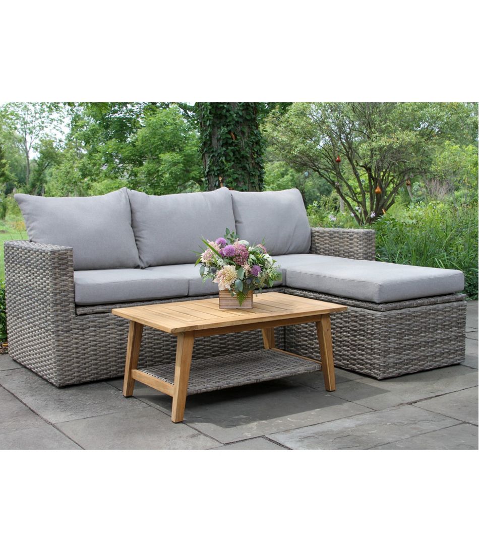 L.L.BeanWicker Storage Sofa and Teak Coffee Table Set