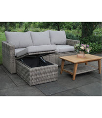 L.L.BeanWicker Storage Sofa and Teak Coffee Table Set