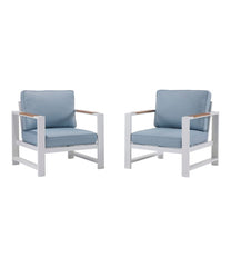 L.L.BeanWhite Aluminum Deep Seating Armchair with Blue Cushions, Set of Two
