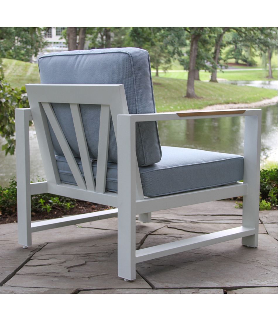 L.L.BeanWhite Aluminum Deep Seating Armchair with Blue Cushions, Set of Two