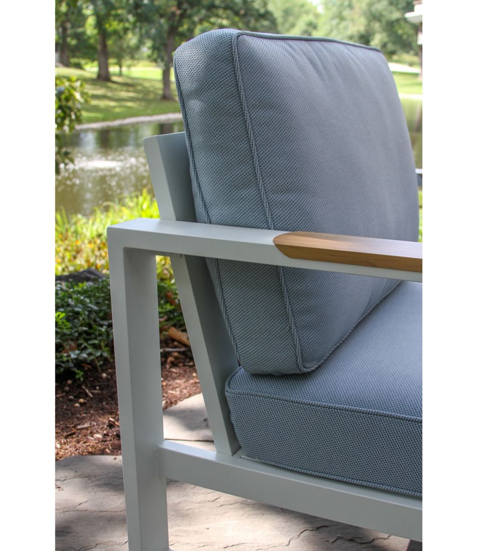 L.L.BeanWhite Aluminum Deep Seating Armchair with Blue Cushions, Set of Two