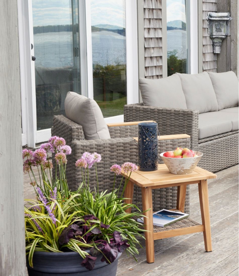 L.L.BeanTeak Side Table with Wicker Storage Shelf