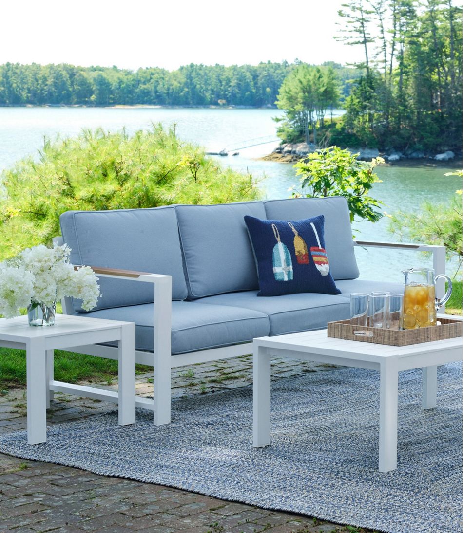 L.L.BeanWhite Aluminum Deep Seating Sofa with Blue Cushions