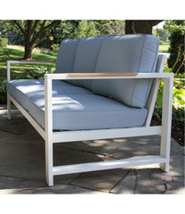 L.L.BeanWhite Aluminum Deep Seating Sofa with Blue Cushions