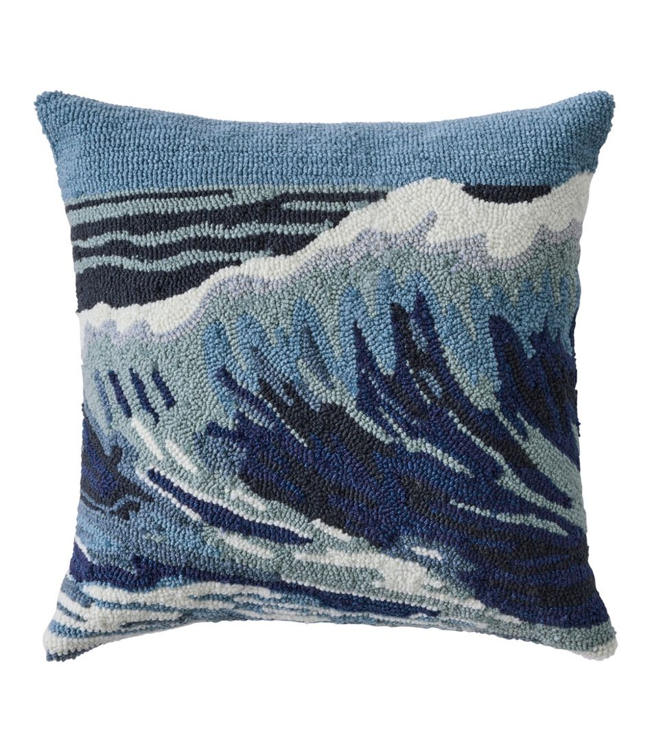 L.L.BeanIndoor/Outdoor Hooked Pillow, 18x18 Ocean Waves