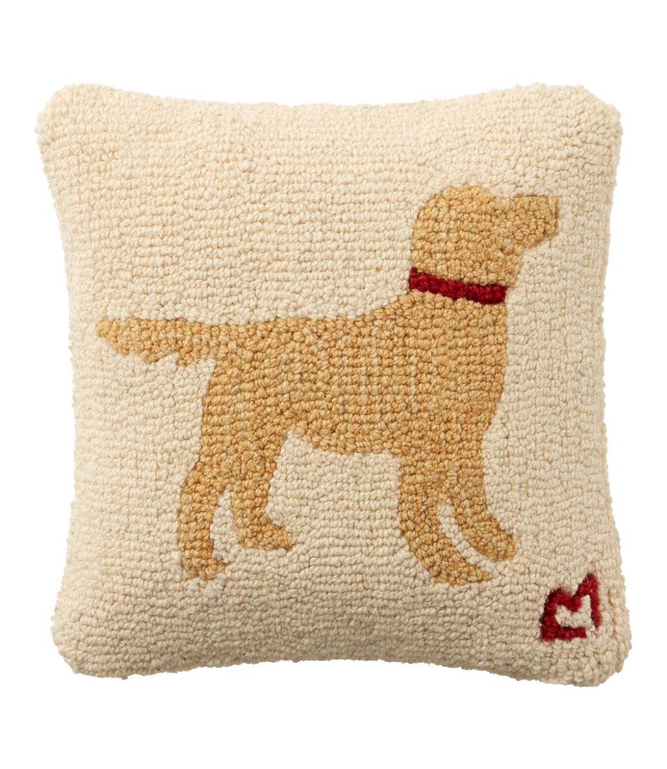 L.L.BeanWool Hooked Throw Pillow, Yellow Dog, 14" x 14"