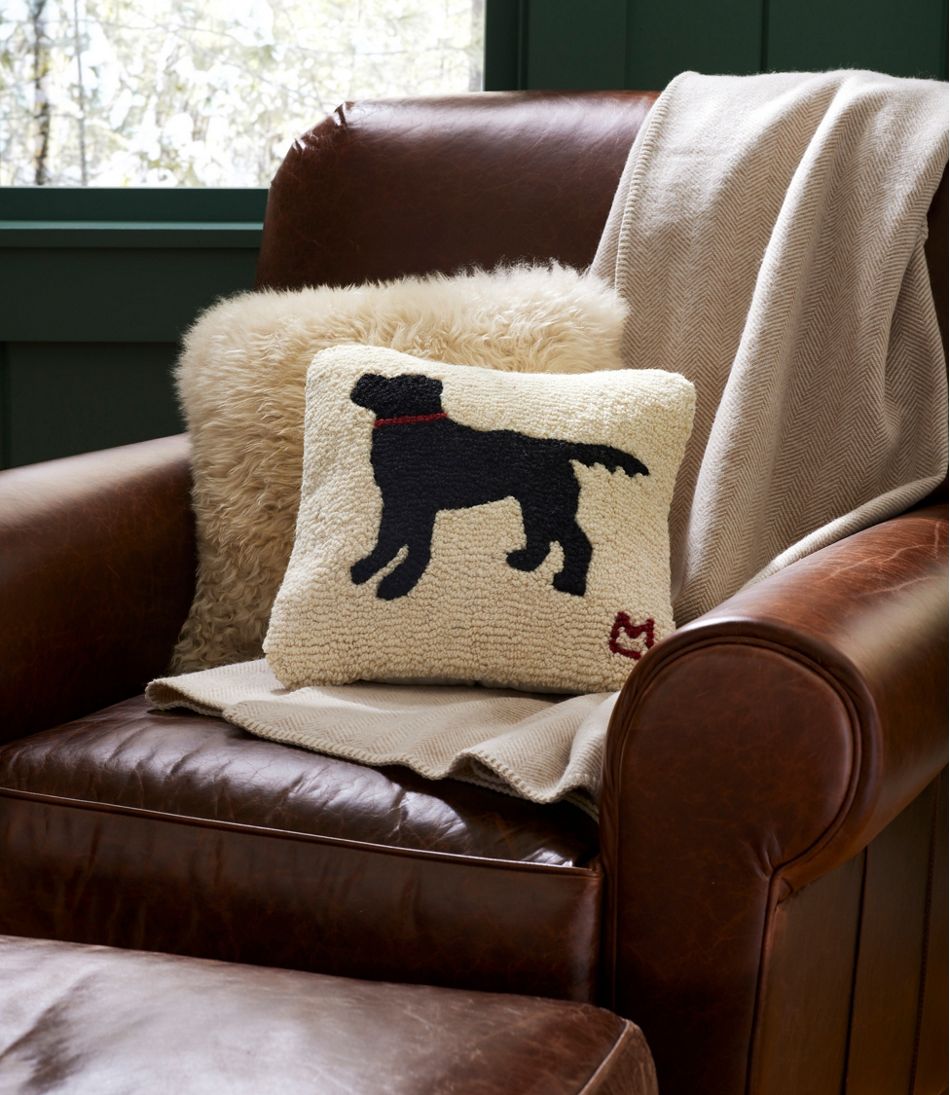 L.L.BeanWool Hooked Throw Pillow, Black Dog, 14" x 14"