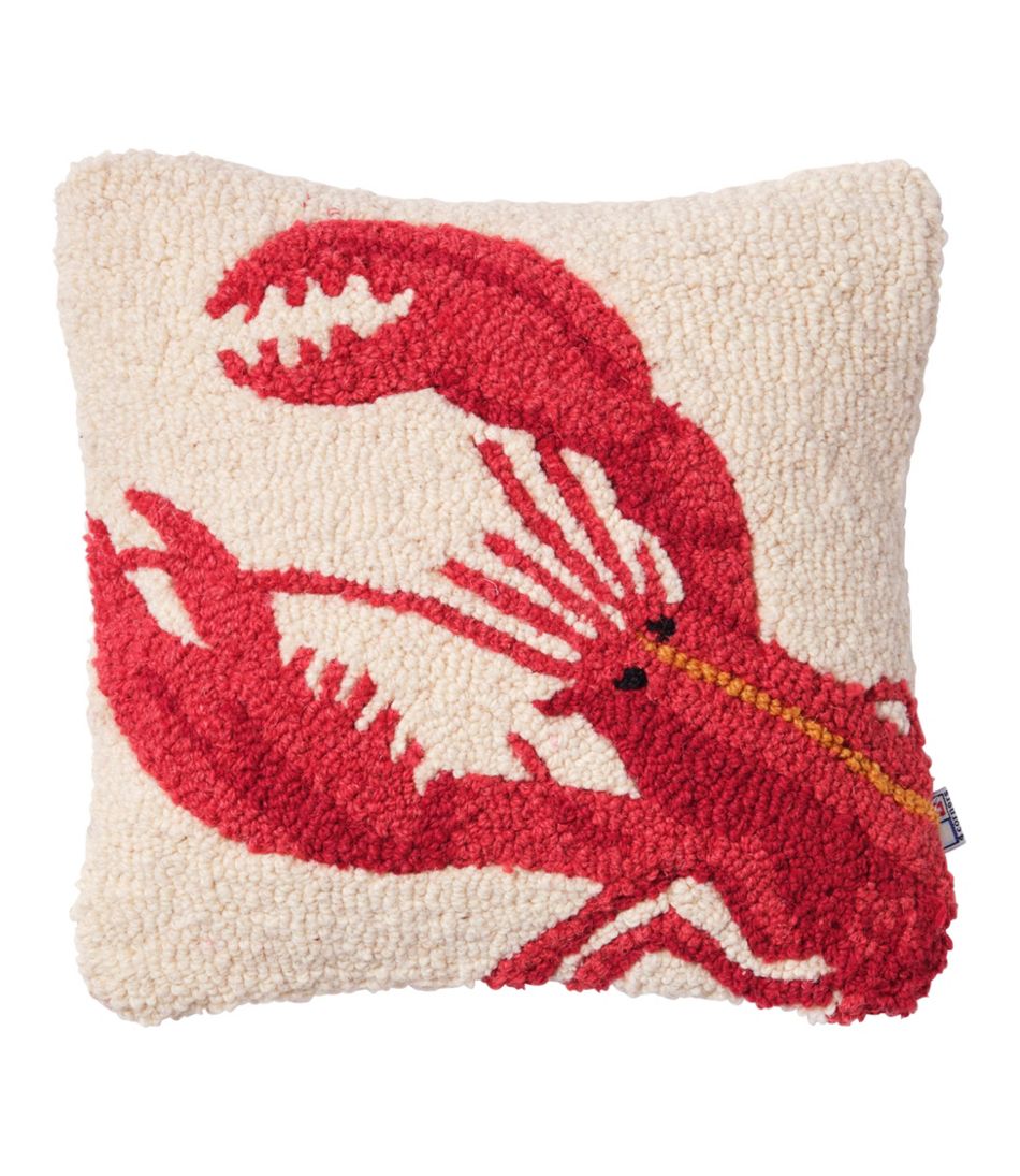 L.L.BeanWool Hooked Throw Pillow, Red Lobster, 14" x 14"