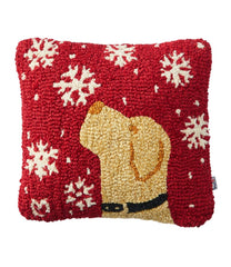 L.L.BeanWool Hooked Throw Pillow, Snowflake Yellow Lab, 14" x 14"