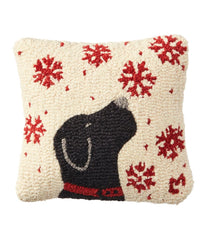 L.L.BeanWool Hooked Throw Pillow, Snowflake Black Lab, 14" x 14"