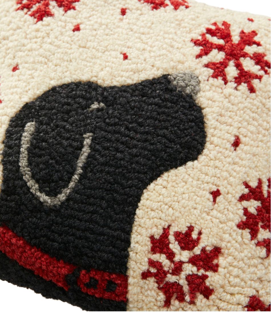 L.L.BeanWool Hooked Throw Pillow, Snowflake Black Lab, 14" x 14"